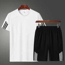 Load image into Gallery viewer, 2019 Men Casual Set Fashion 2 PCS Sweat Suit Striped Short Sleeve T-shirt Shorts Sets Male Sportswear Tracksuit Summer Sportsuit
