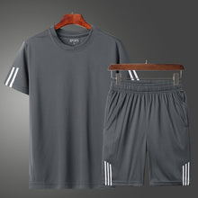 Load image into Gallery viewer, 2019 Men Casual Set Fashion 2 PCS Sweat Suit Striped Short Sleeve T-shirt Shorts Sets Male Sportswear Tracksuit Summer Sportsuit
