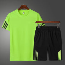 Load image into Gallery viewer, 2019 Men Casual Set Fashion 2 PCS Sweat Suit Striped Short Sleeve T-shirt Shorts Sets Male Sportswear Tracksuit Summer Sportsuit
