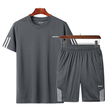 Load image into Gallery viewer, 2019 Men Casual Set Fashion 2 PCS Sweat Suit Striped Short Sleeve T-shirt Shorts Sets Male Sportswear Tracksuit Summer Sportsuit
