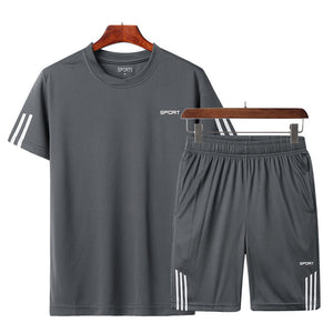 2019 Men Casual Set Fashion 2 PCS Sweat Suit Striped Short Sleeve T-shirt Shorts Sets Male Sportswear Tracksuit Summer Sportsuit