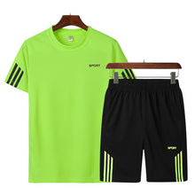 Load image into Gallery viewer, 2019 Men Casual Set Fashion 2 PCS Sweat Suit Striped Short Sleeve T-shirt Shorts Sets Male Sportswear Tracksuit Summer Sportsuit
