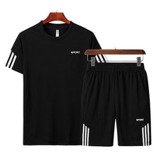 Load image into Gallery viewer, 2019 Men Casual Set Fashion 2 PCS Sweat Suit Striped Short Sleeve T-shirt Shorts Sets Male Sportswear Tracksuit Summer Sportsuit
